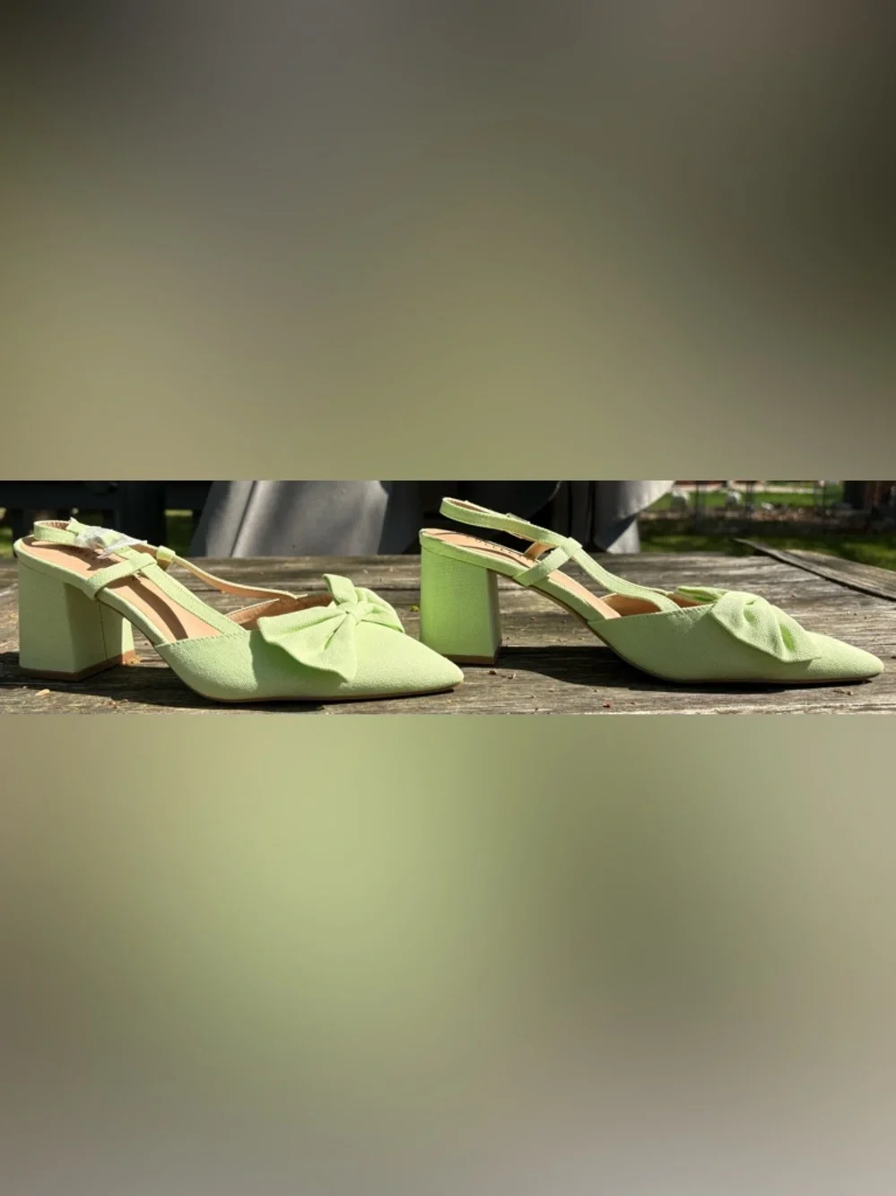 NWOT-Journee Collection Women’s Pointed Toe Bow Slingback Heels - Light Green - Picture 2 of 6